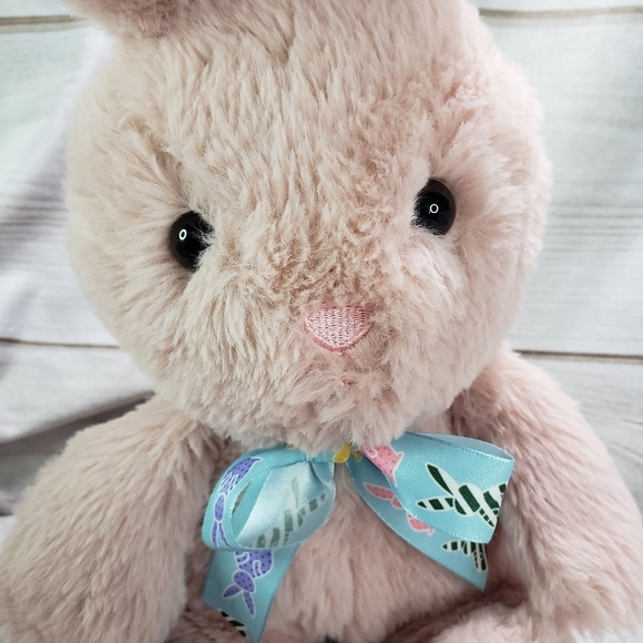 Walmart Blush Pink Bunny Rabbit Plush Stuffed Animal 11 Inch 2021 Blue Bunny Bow - Picture 2 of 9